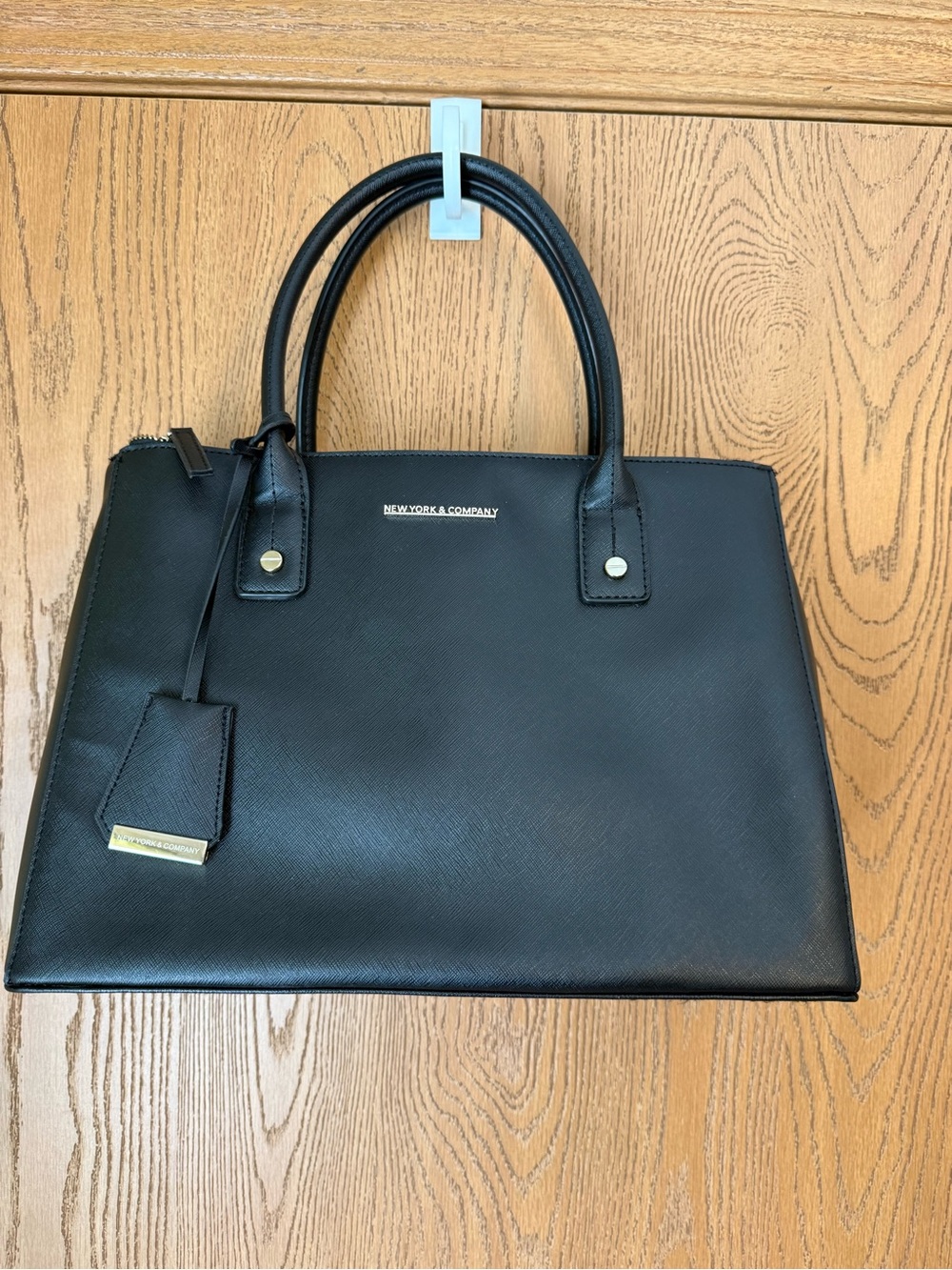 New York & Company Black Saffiano Satchel with Top Handles